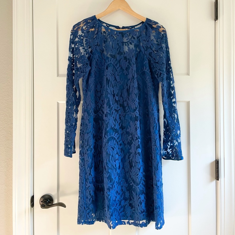 Adrianna Papell Blue Lace Dress 12